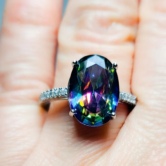 🎀925 Gradient Mystic Topaz Diamond Accent Ring - Picture 5 of 6